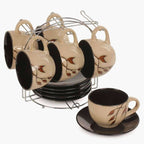 Home Centre Caraway Cup and Saucer- Set of 13 Pcs - 220 ml - Brown | Grocsy