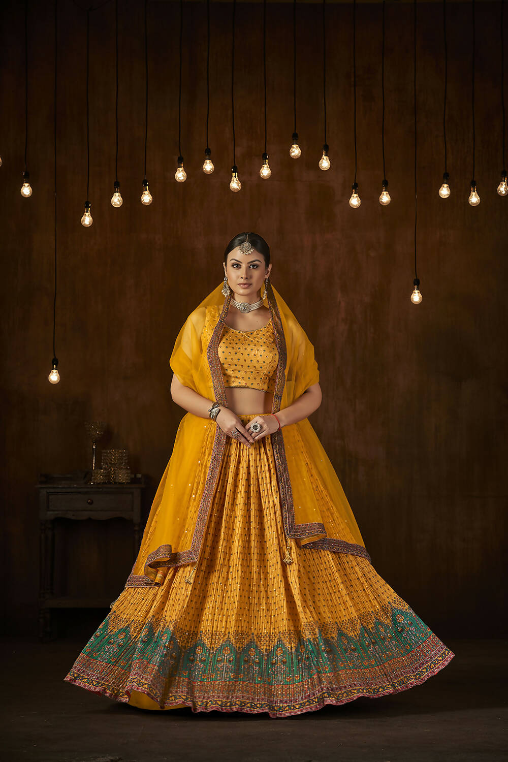 Wedding Designer Yellow Georgette Lehenga Choli - Anbazaar | Grocsy