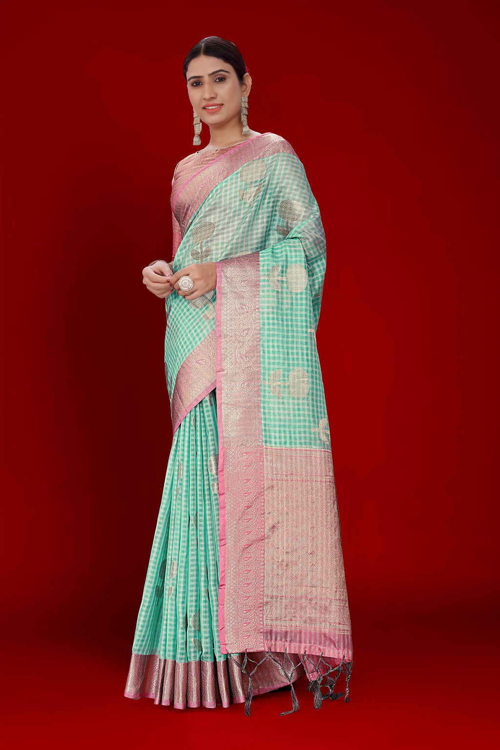 Sky Blue Soft Organza Woven Design Saree With Unstitched Blouse Piece - Zaara | Grocsy