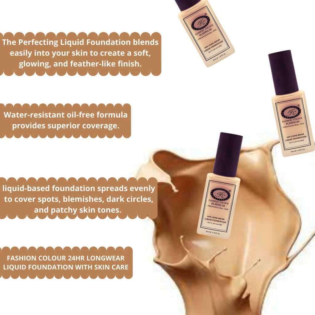 Fashion Colour 24HR Long Wear Liquid Foundation-Amber (Dark Yellow) | Grocsy