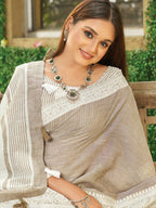 Shree Shyam Fashion Light Brown Linen Saree | Grocsy