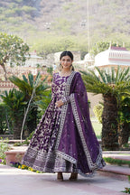 Joban Fashion Wine Viscose Jacquard Sequence Embroidery Work Kurta Set | Grocsy