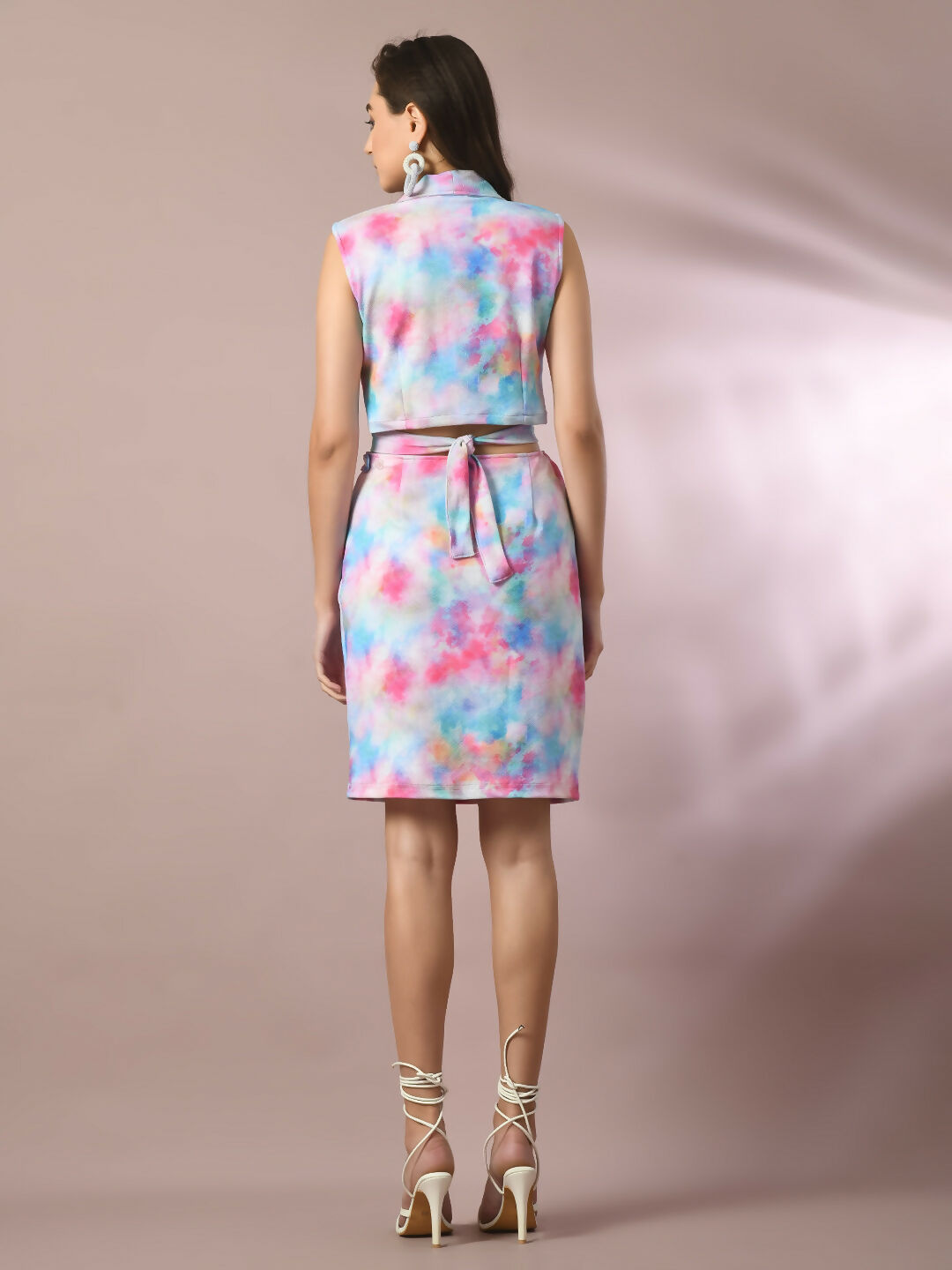 Myshka Women's Multi Printed Shawl Neck Party Top With Skirt Co-ord set | Grocsy