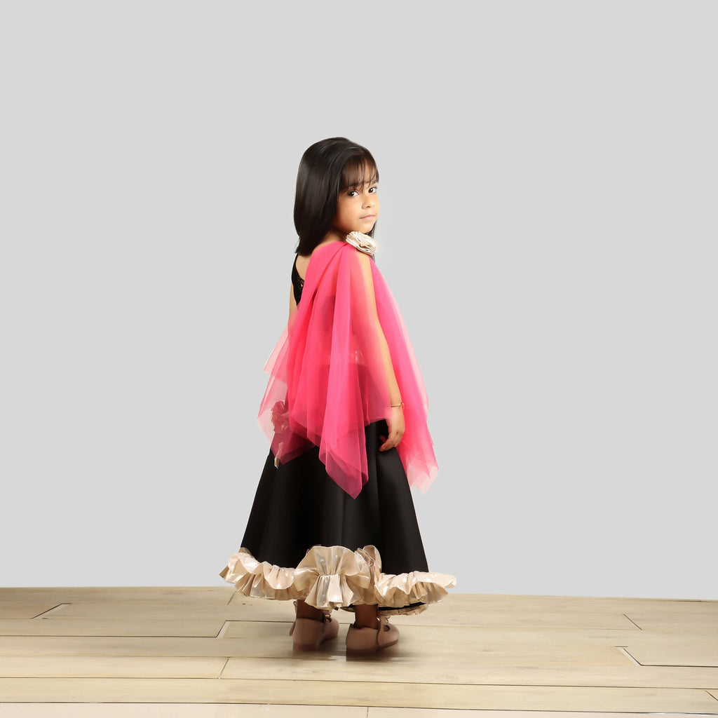 Pink Cow Fashions Black Ghagra Choli With Pink Dupatta | Grocsy