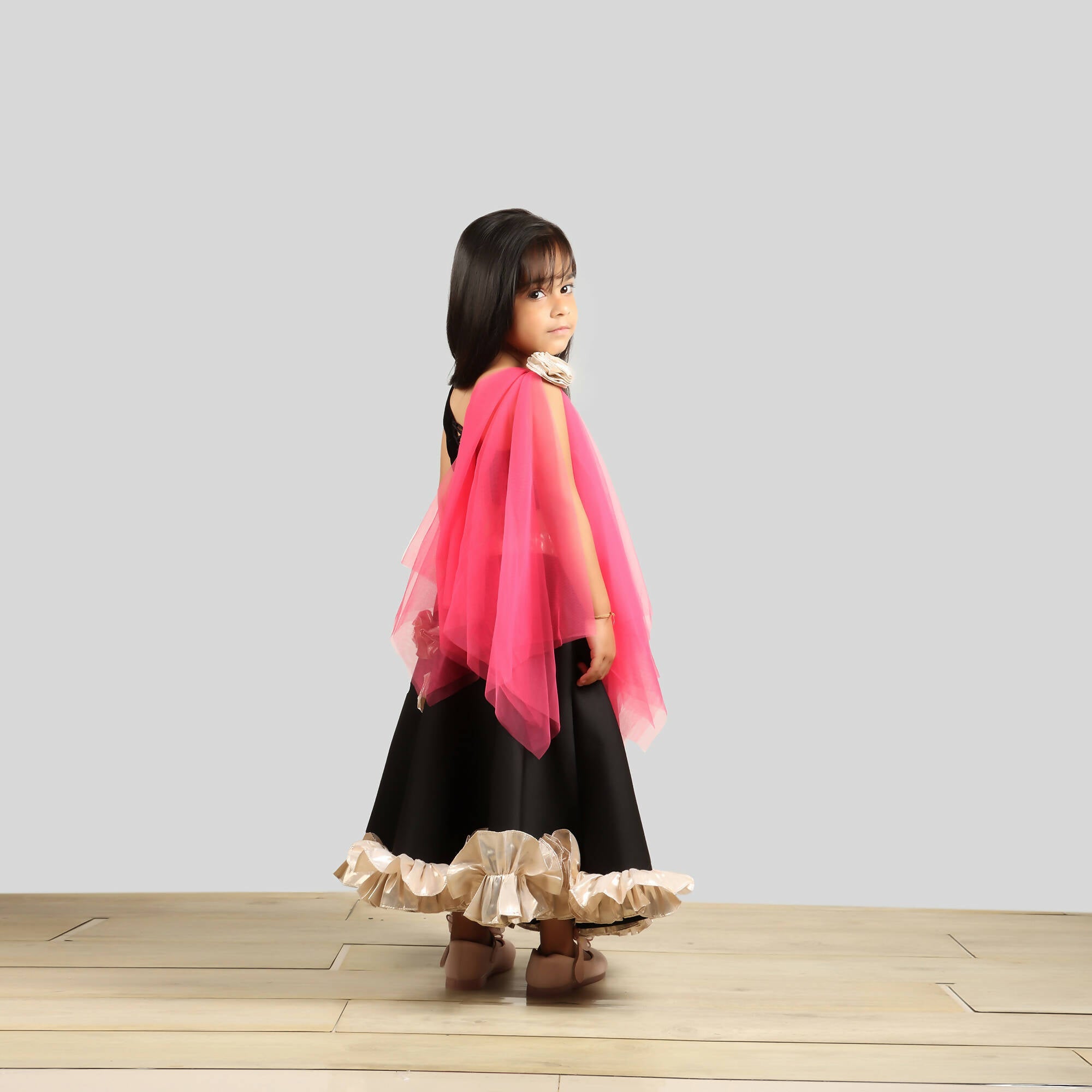Pink Cow Fashions Black Ghagra Choli With Pink Dupatta | Grocsy