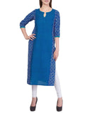 Cheera Hand Block Print Traditional Straight Kurta In Royal Blue | Grocsy