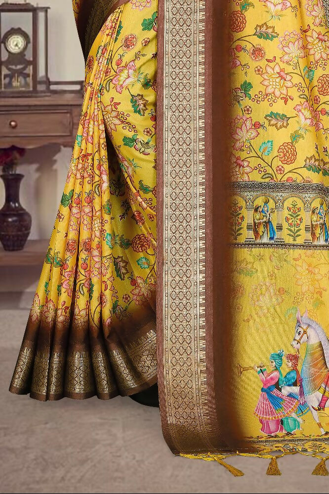 PR Fashion Multi Heavy Rich Cotton Silk Digital Print & Jacquard Saree | Grocsy