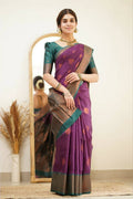DEIANA'S Beautiful Designer Golden zari Soft Lichi Silk Saree - Purple | Grocsy
