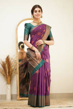 DEIANA'S Beautiful Designer Golden zari Soft Lichi Silk Saree - Purple | Grocsy
