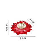 CraftVatika Red Lotus-Shaped Pooja Diya Oil Lamp | Grocsy