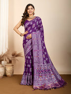 Purple Soft Silk Woven Meenakari Designer Saree - Vedanti | Grocsy
