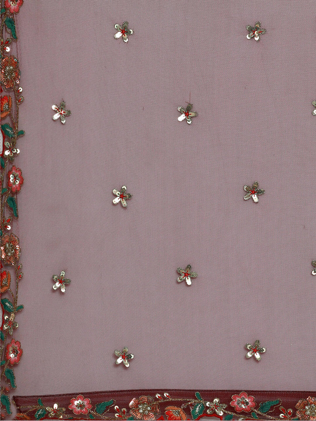 House of Panchhi Burgundy Net Sequinse Work Lehenga & Blouse, Dupatta | Grocsy