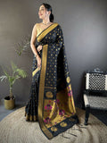 Joban Fashion Black Polka Dot Lichi Silk Paithani Silk Saree | Grocsy