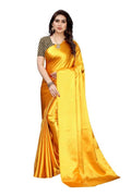 Vamika Plain Yellow Satin Saree (SATIN GLORY Yellow) | Grocsy
