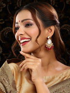 Ruby Raang Gold Polished Kundan Earrings With Maroon Stones | Grocsy