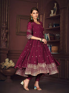 Jyoti Fashion Women's Rani Pink Georgette Embroidered Anarkali Kurta Pant Set With Dupatta | Grocsy