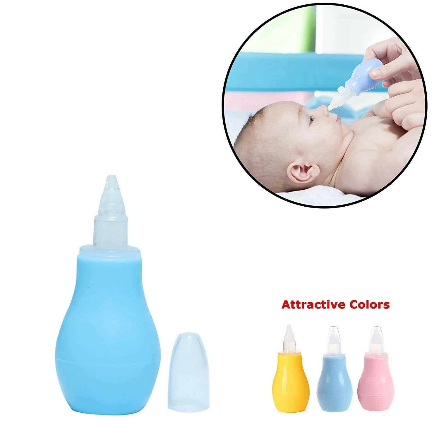 Safe-O-Kid Silicone Baby Nasal Aspirator Vacuum Sucker Instant Relief From Blocked Nose, Blue | Grocsy