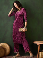 Sangria Embroidered Straight Velvet Kurta | Grocsy