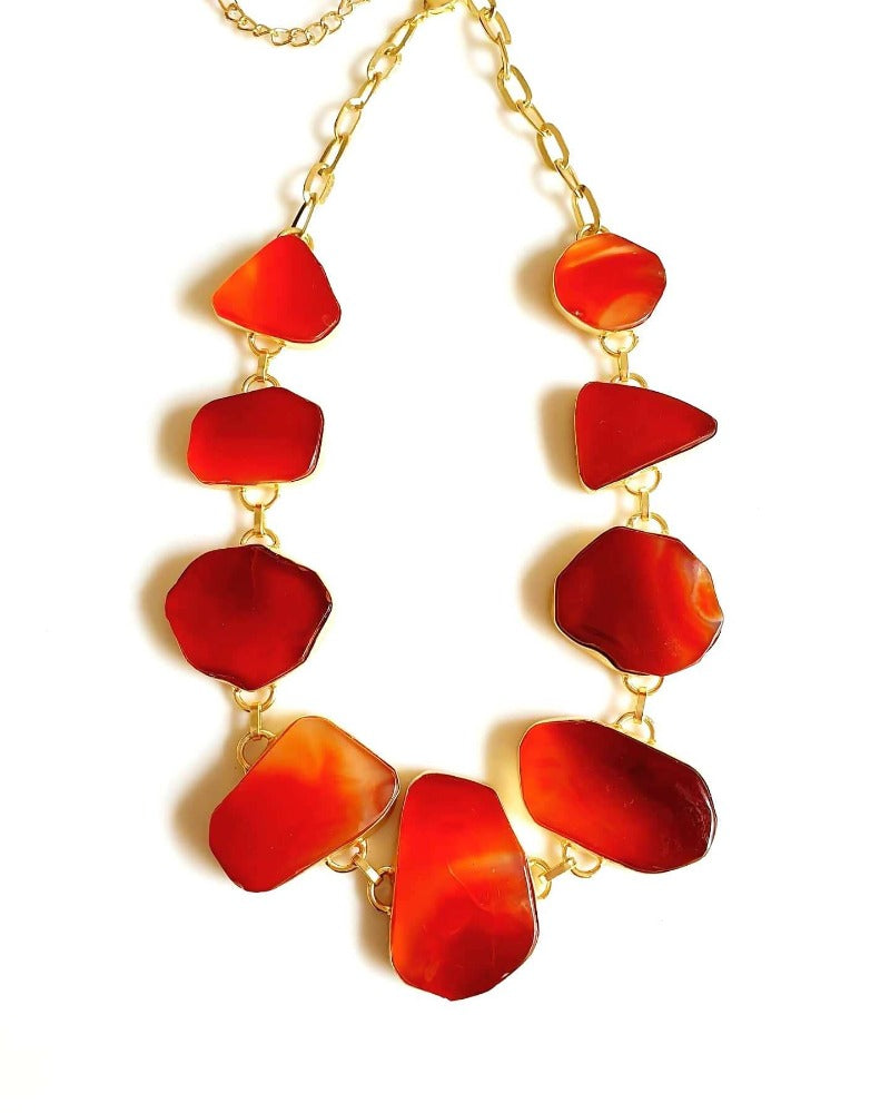 Bling Accessories Orange Agate Natural Stone Statement Necklace | Grocsy