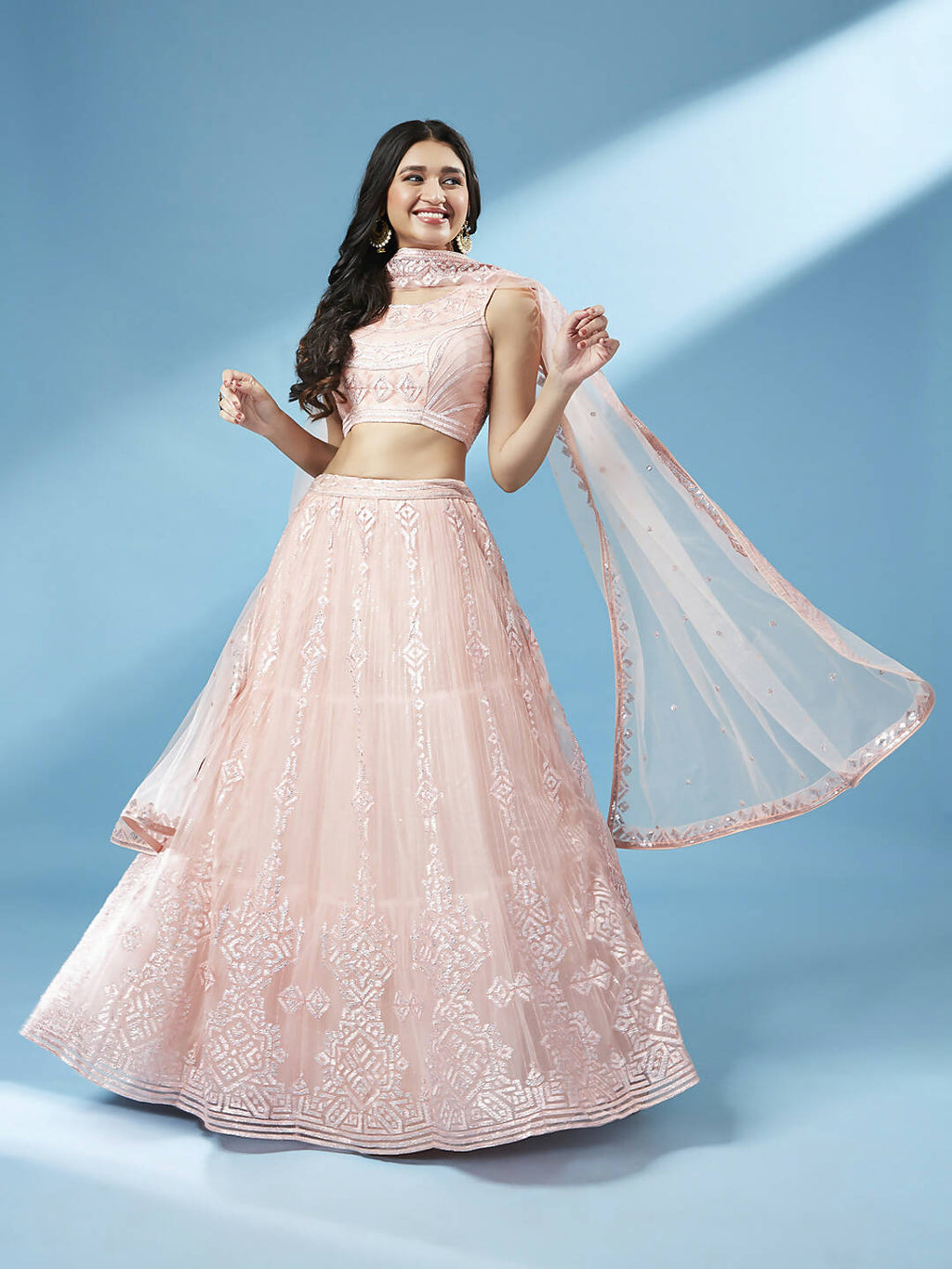 House of Panchhi Peach Net Gotapatti Work Lehenga & Blouse, Dupatta | Grocsy