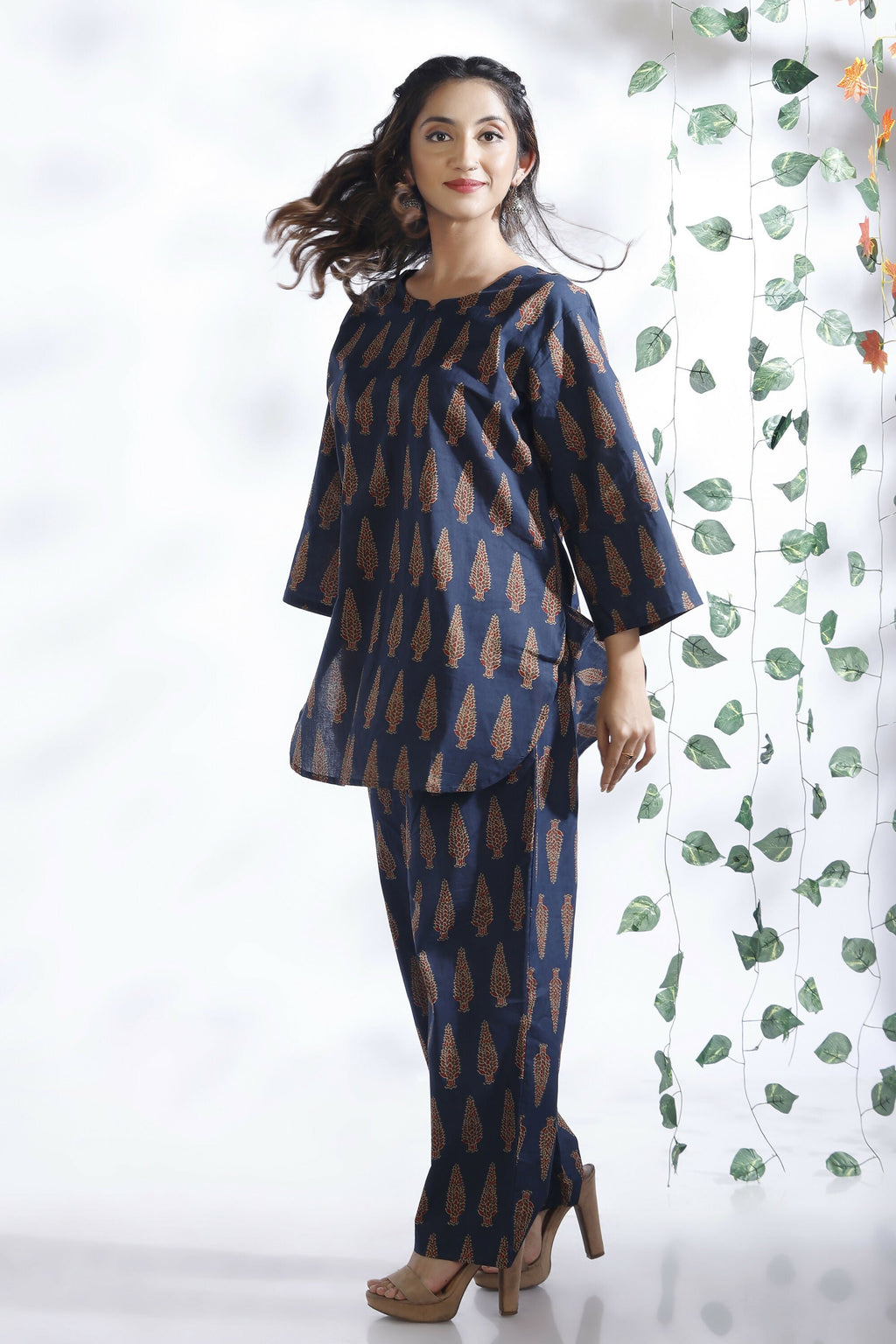 Breathables Blue Butta Cotton Kurta & Pant Co-Ord Set | Grocsy