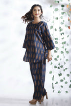 Breathables Blue Butta Cotton Kurta & Pant Co-Ord Set | Grocsy