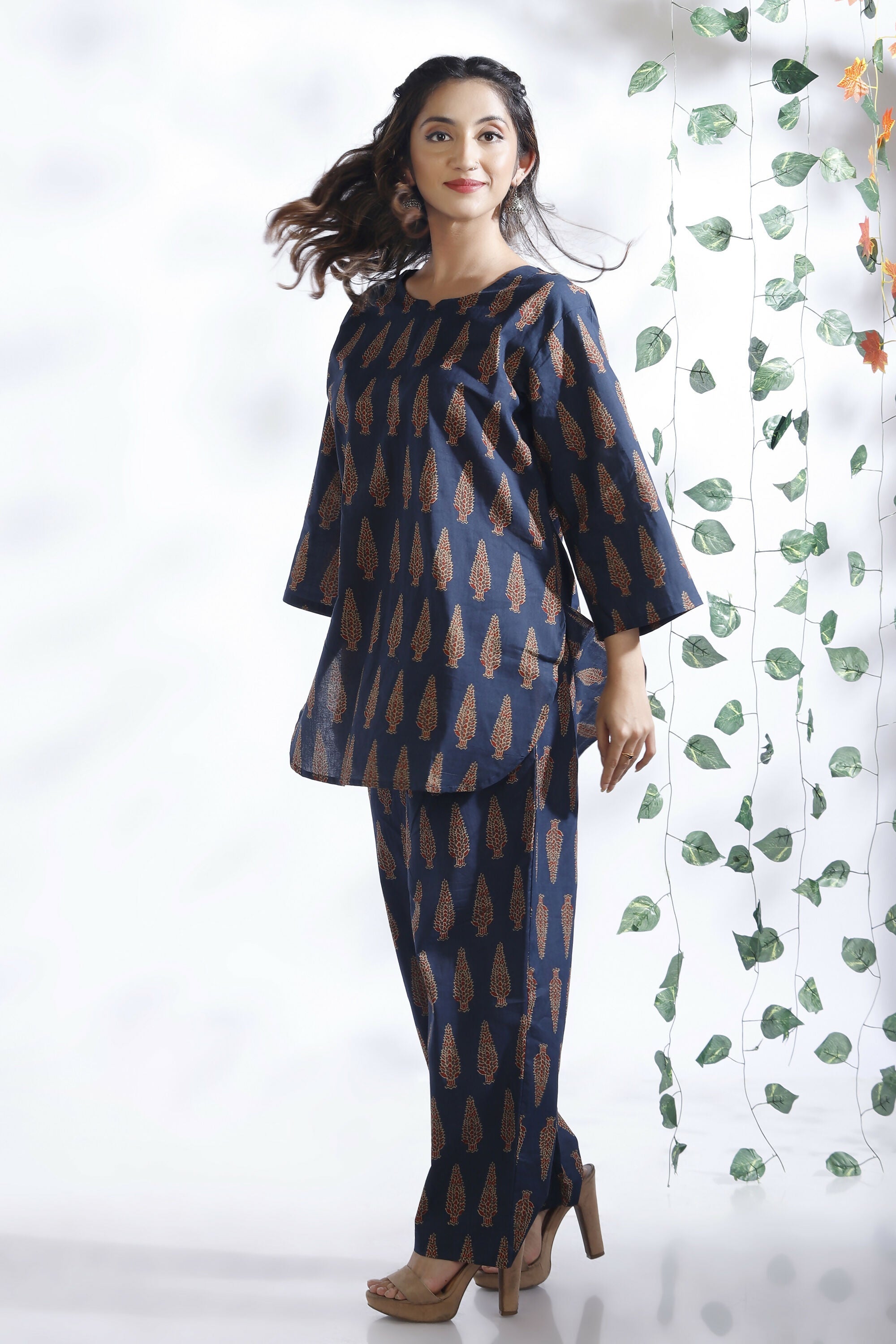 Breathables Blue Butta Cotton Kurta & Pant Co-Ord Set | Grocsy