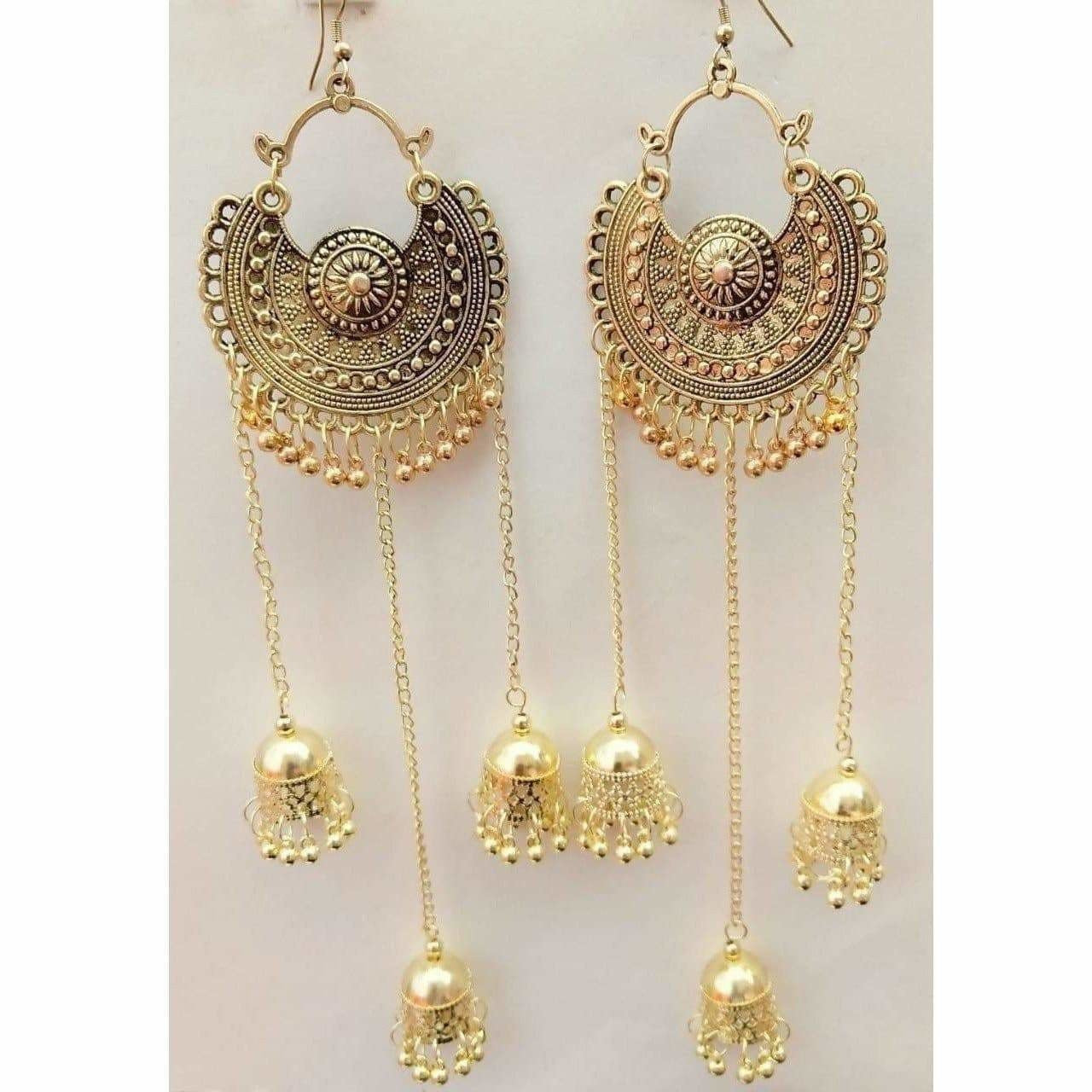 MS Fashion India Gold-Polished Chandbali Bahubali Long Hanging Jhumka Earrings | Grocsy