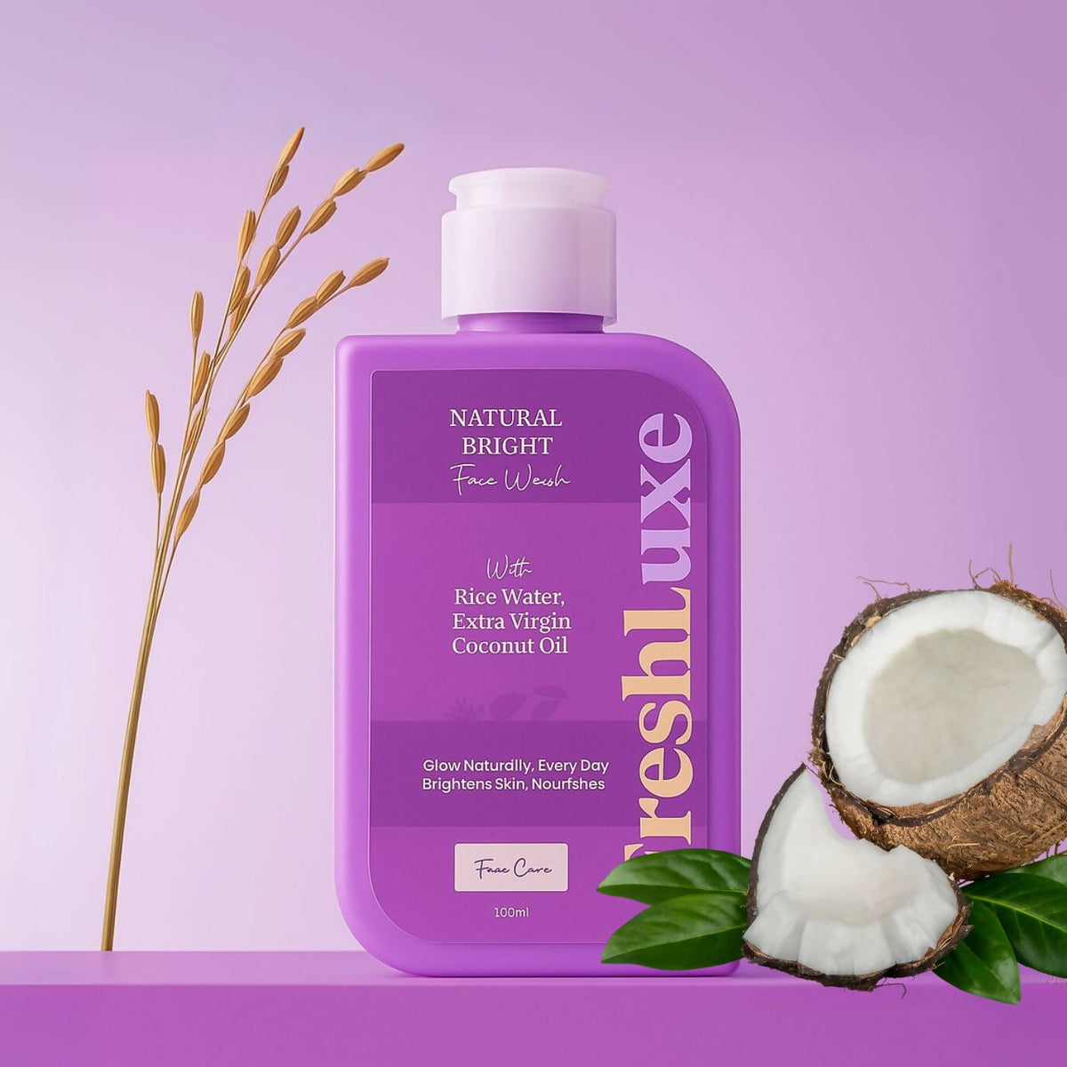 FreshLuxe Natural Bright Face Wash For Cleansing & Brightening Glass Skin with Rice Water & Extra Virgin Coconut Oil | Grocsy