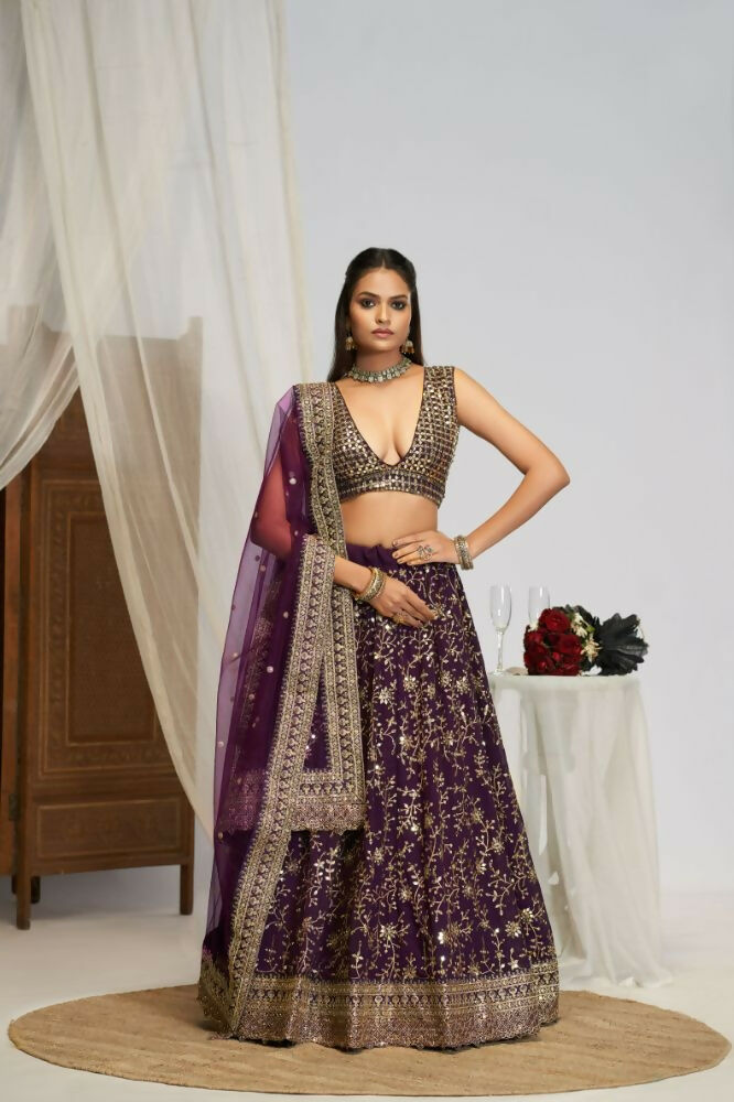 Purple Georgette Sequence Embroidery Work Lehenga Choli - Jihu Culture | Grocsy