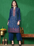 Sangria Self Design Winter Pashmina Straight Kurta With Trouser | Grocsy