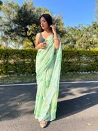 Vamsee Green Chiffon Designer Saree | Grocsy