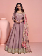 Anaita Brown Shimmer Stitched Anarkali Suit with Sequins Embroidery Foil Stitch Work | Grocsy