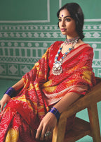 Joban Fashion Vicitra Silk Red Soft Fabric With Digital Print Saree | Grocsy