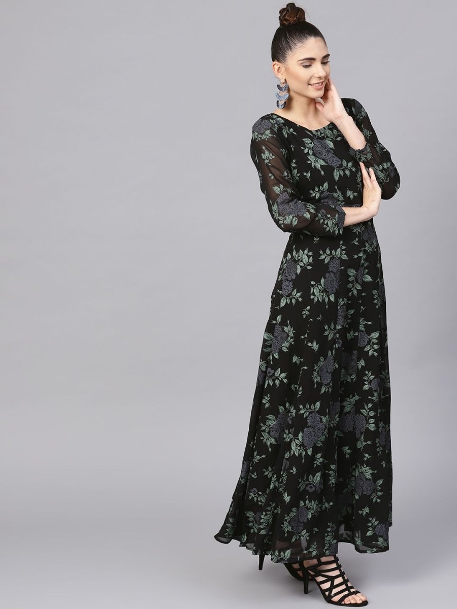 Ahalyaa Black Georgette Anarkali Kurta With Dupatta | Grocsy
