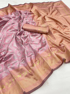 DEIANA'S Beautiful Designer Golden zari Soft Lichi Silk Saree - Pink | Grocsy