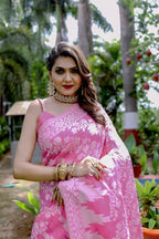 Partywear Designer Pink Jamdani contton Fancy Saree - Starwalk | Grocsy