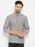 Even Apparels Grey Color Pure Cotton Short Men's Kurta With Band Collar | Grocsy