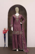 Anaita Wine Simar with Embroidery Multi & Zarkhan Work Readymade Palazzo suit | Grocsy