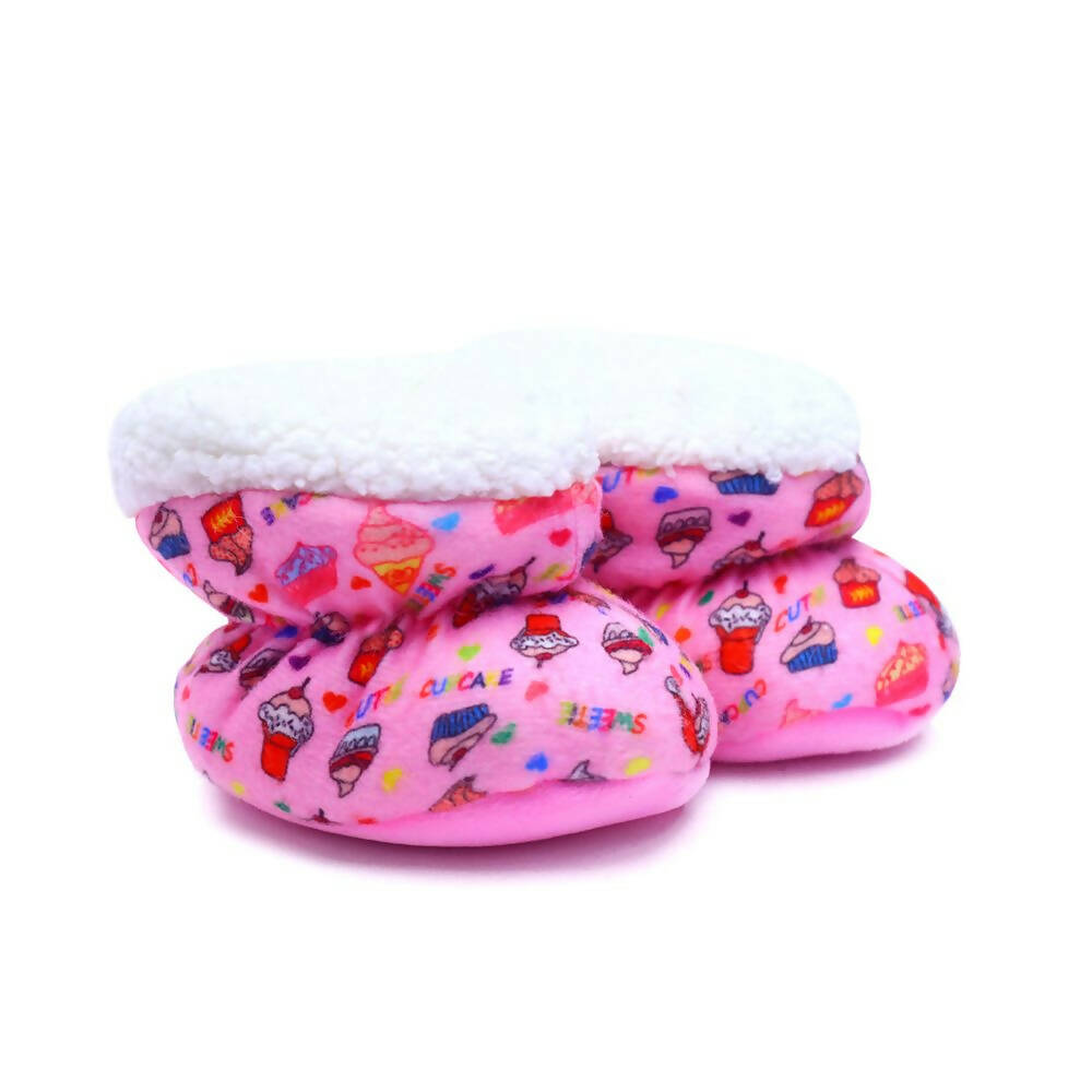 Tiny Bugs Unisex Printed Winter Booties - Pink | Grocsy