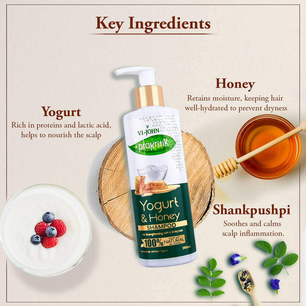 VI-JOHN Prakritik Yogurt & Honey Shampoo Cleanses Scalp, Made With 100% Natural Bio Actives | Grocsy