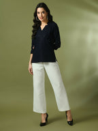 Myshka Women's Navy Blue Embellished Cotton Regular Party Tunic | Grocsy