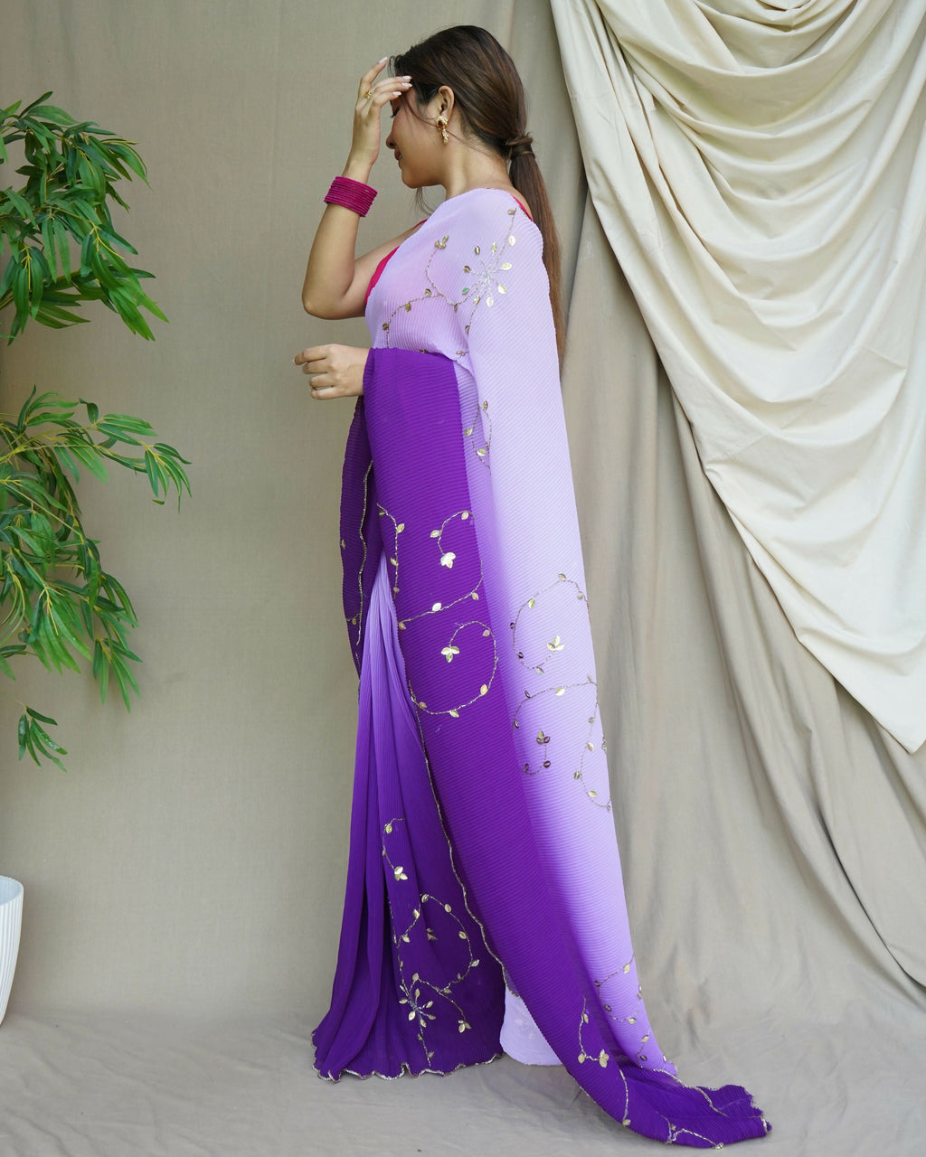 Vamsee Antara Purple Georgette Saree | Grocsy