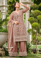 Copper Brown Stone & Cording Work Festive Palazzo Suit - Emponline | Grocsy