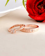 VOJ Stainless Steel Cubic Zirconia Gold-Polished Adjustable Couple Ring Set | Grocsy