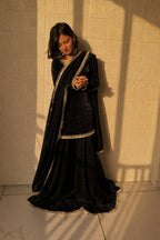 Teeya Creation Womens New Trending Less and Mirror Work Kurta Palazzo Set - Black | Grocsy