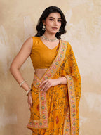 Teeya Creation Womens Stylish Simply Wedding Wear Georgette Saree-Yellow | Grocsy