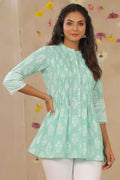 Juniper Women Mint Cambric Printed A-Line Tunic | Grocsy
