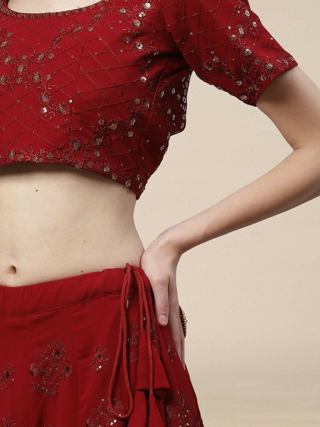 Maroon Georgette Thread with Sequins Embroidered work Lehenga Choli with Dupatta - Jivika | Grocsy
