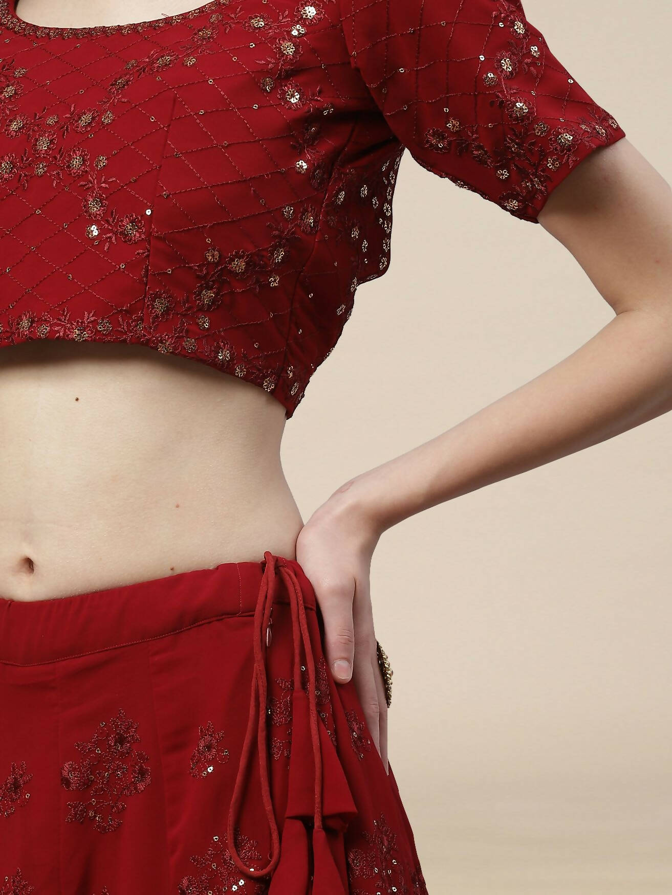 Maroon Georgette Thread with Sequins Embroidered work Lehenga Choli with Dupatta - Jivika | Grocsy
